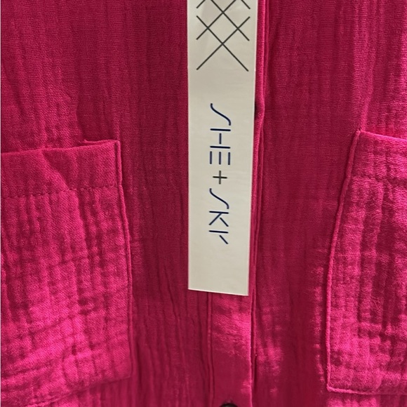 She + Sky Fuchsia Button-Up Guaze Dress - Picture 2 of 2